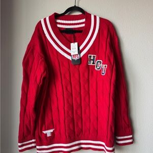 Houston Texans Red V-Neck Cable Knit Sweater